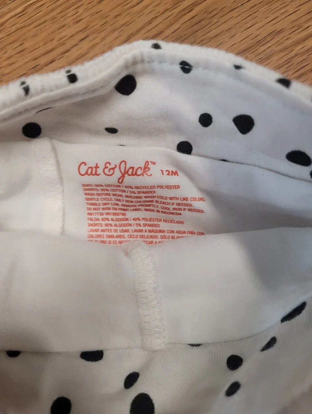 Cat And Jack Infant Girl Skort White With Black Polka Dots 12 Months